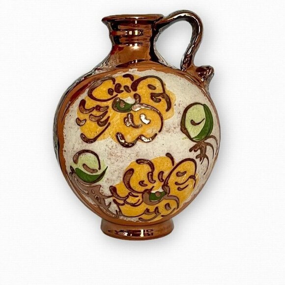 Vintage Bronze Floral Vase Jug Made in Marbella Ceramic Pottery - Picture 1 of 8